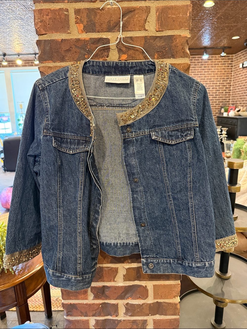 Liz Claiborne Dark Blue Denim Jacket with Embellished Collar